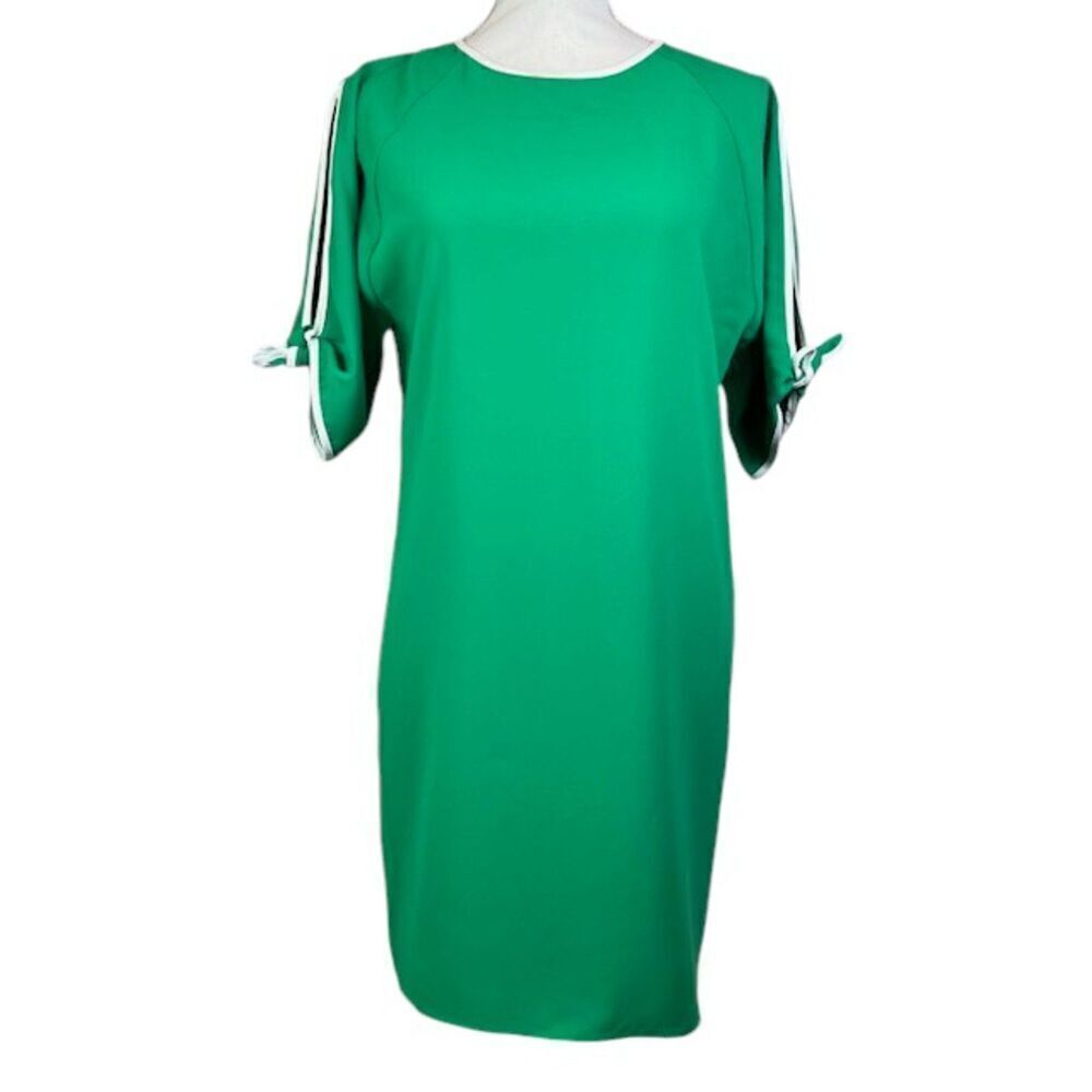 Amanda Uprichard Green Dress White Piping Open Sleeve and Back Size Small